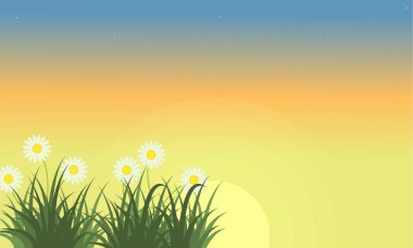 Turuncu gökyüzü ile bahar çiçek peyzaj