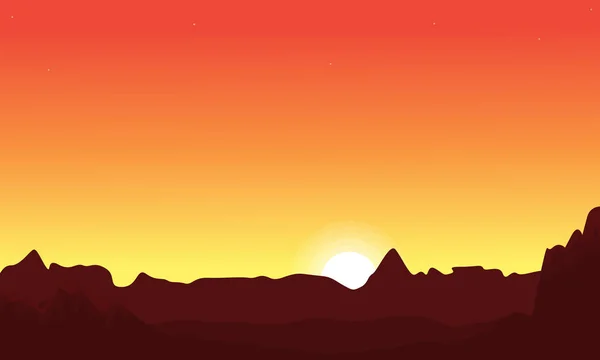 Bei Sonnenuntergang Wüstenlandschaft mit orangefarbenem Himmel — Stockvektor
