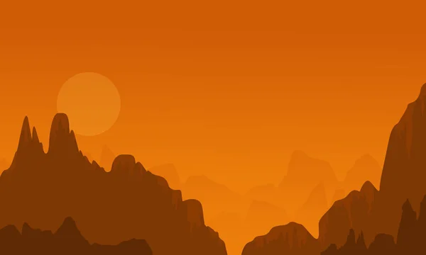 Bij zonsondergang rots landschap van silhouetten — Stockvector