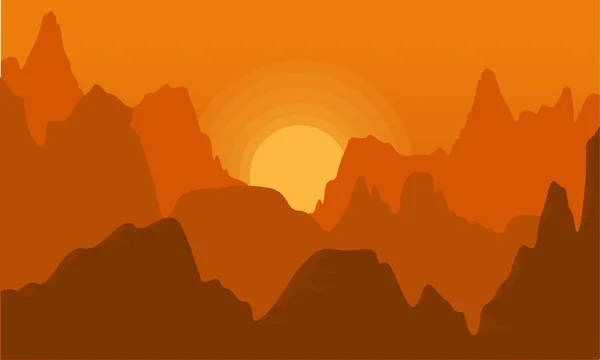 Cliff at sunset orange sky landscape — Stock Vector