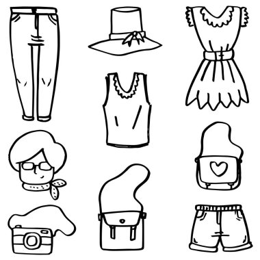Kadınlar için kıyafet nesnesinin Doodle