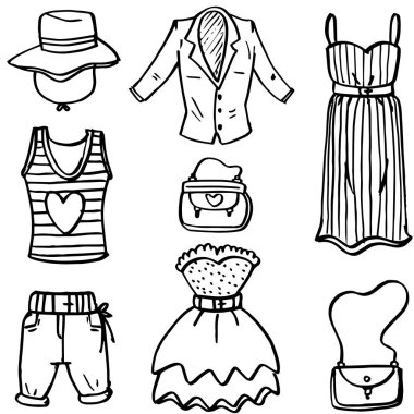 Kadın giysileri nesne dizi doodle