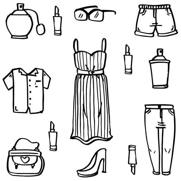Doodle zestaw ubrań kobiet — Wektor stockowy