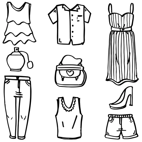 Doodle de moda mulheres roupas conjunto —  Vetores de Stock