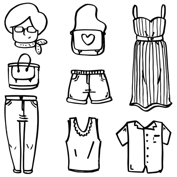 Doodle kolekce oblečení ženy — Stockový vektor