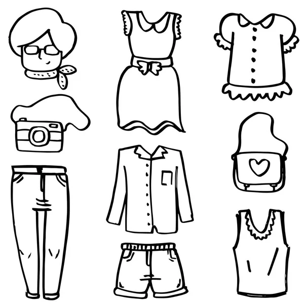 Doodle de ropa y accesorios conjunto — Vector de stock