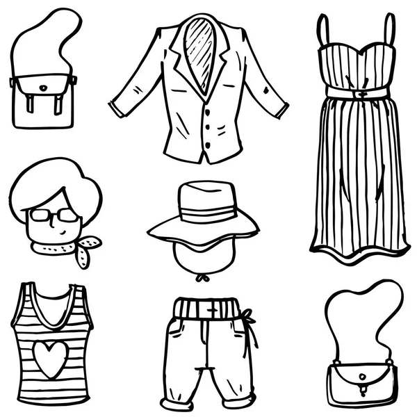 Doodle de mujeres ropa conjunto mano dibujar — Vector de stock