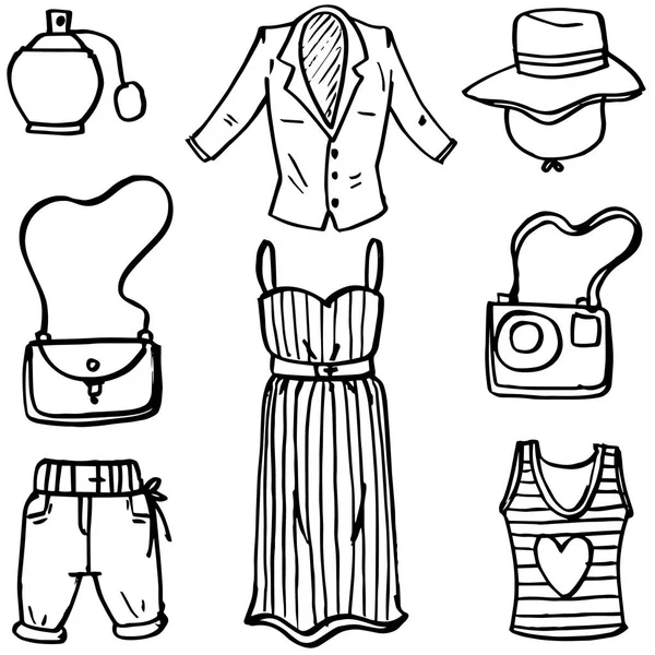 Doodle av kvinnor modekläder — Stock vektor