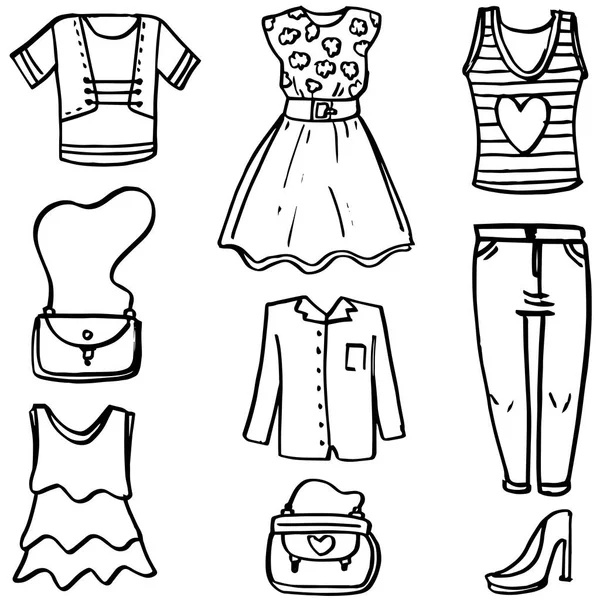 Doodle of clothes accessories women — Stock Vector