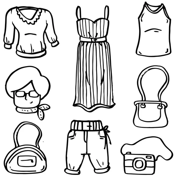 Doodle της μόδας ρούχα Αξεσουάρ αντικειμένου — Διανυσματικό Αρχείο