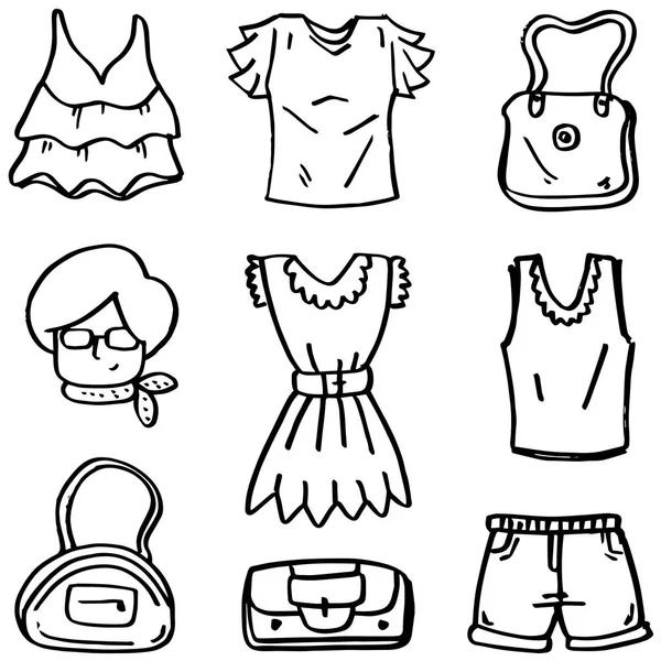 Doodle de roupas definir desenho de mão objeto —  Vetores de Stock