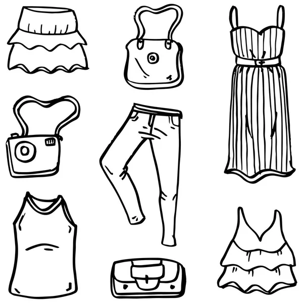 Doodle de las mujeres ropa mano dibujar — Vector de stock
