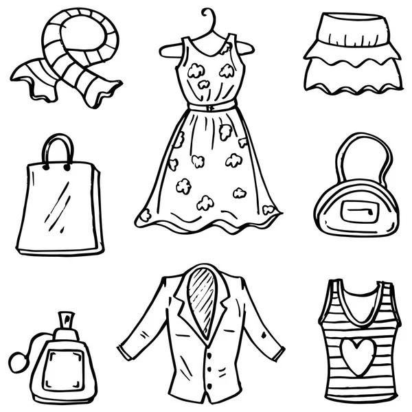 Accesorios de ropa mujer de garabatos — Vector de stock