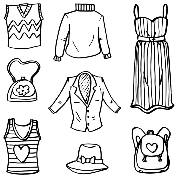 Doodle de roupas conjunto de objetos —  Vetores de Stock