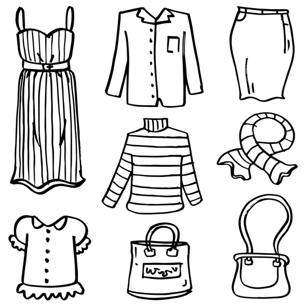 Doodle de mulheres roupas definir mão desenhar —  Vetores de Stock