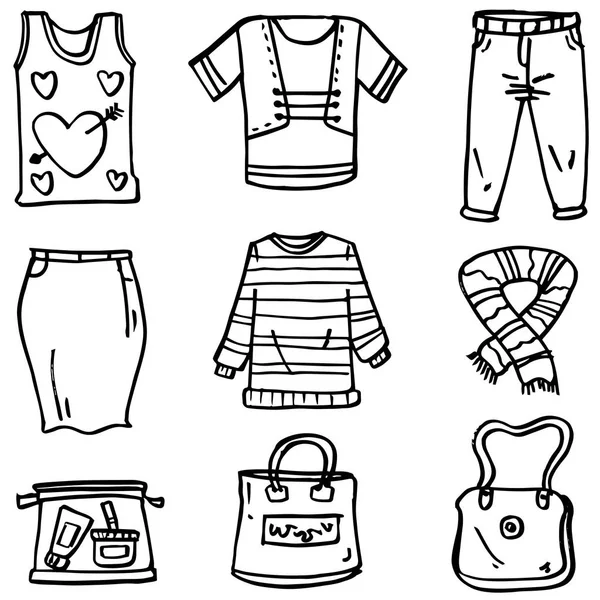 Doodle de las mujeres objeto de ropa — Vector de stock