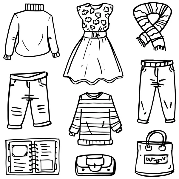 Doodle του στυλ ρούχα σύνολο χέρι συντάξει — Διανυσματικό Αρχείο