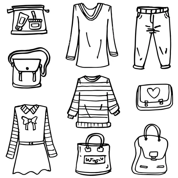 Doodle z ubrania w stylu rysować ręka dziewczyna — Wektor stockowy