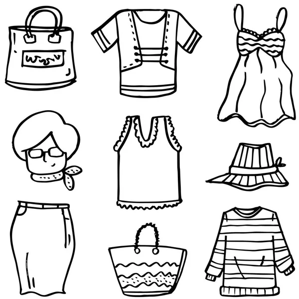 Conjunto de mujeres doodles ropa — Vector de stock