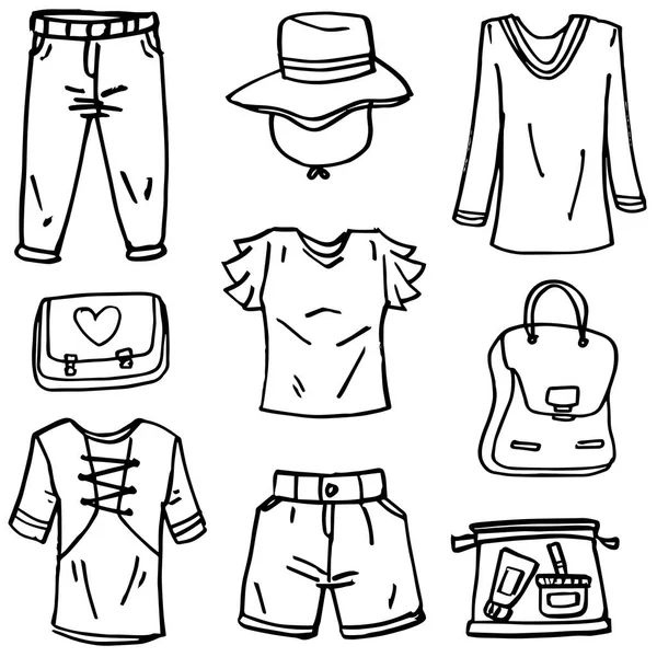 Kız için ayarla Giyim tarzının doodle — Stok Vektör
