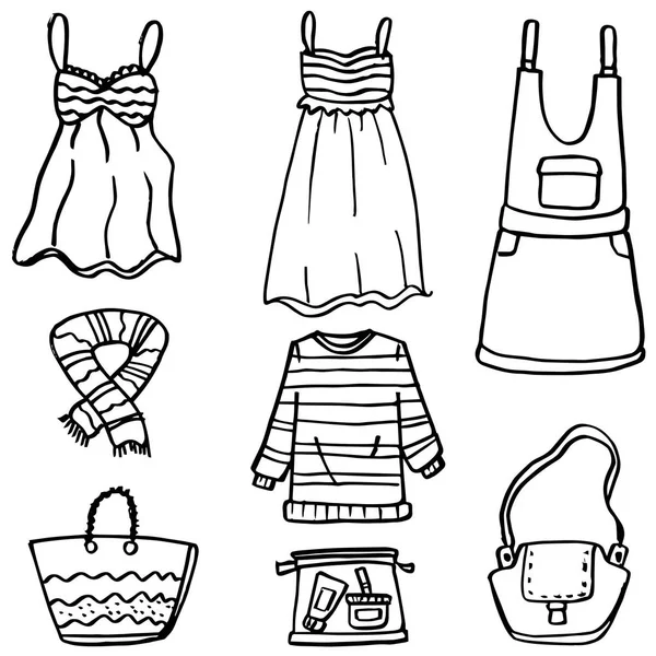 Στυλ ρούχα σετ για κορίτσι από doodle — Διανυσματικό Αρχείο