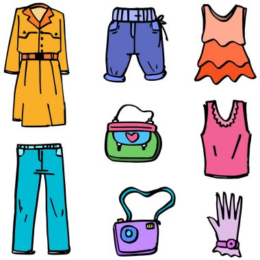 Stil kadın giyim ve çanta doodle