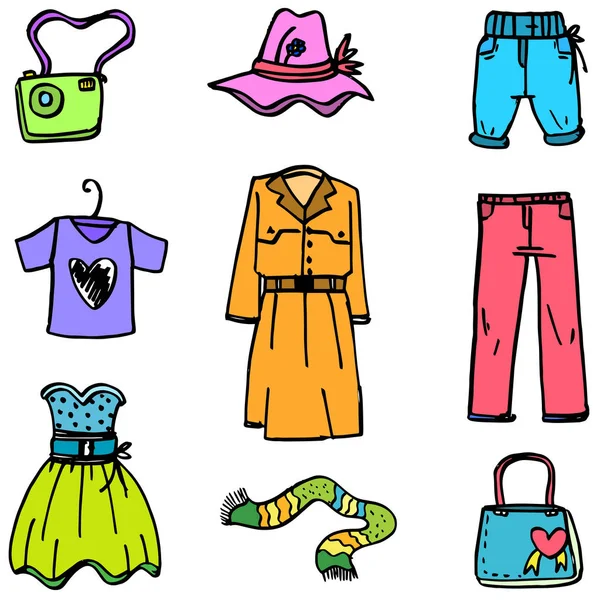 Doodle de estilo de roupa para mulheres —  Vetores de Stock