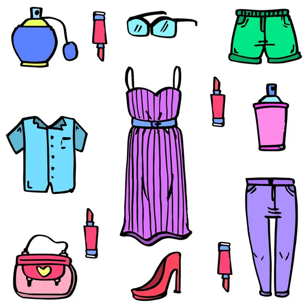 Doodle z kobiety ubrania kolekcja zestaw — Wektor stockowy
