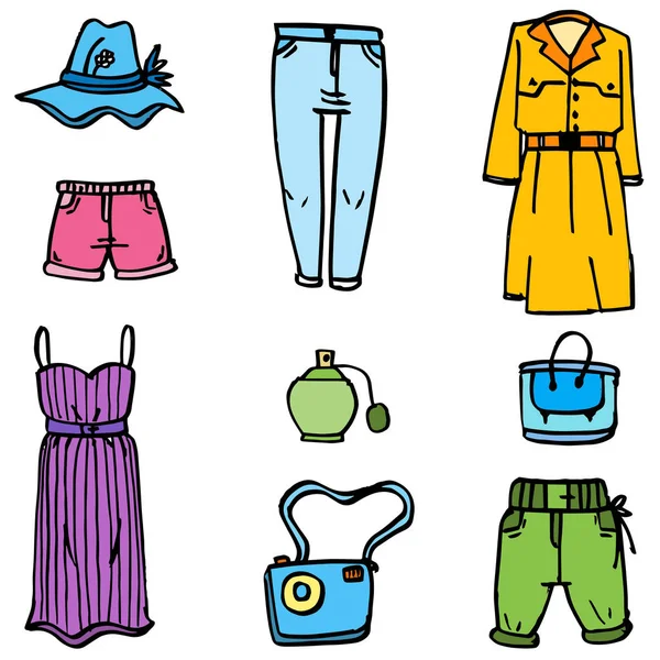 Doodle styl ubrania dla kobiet — Wektor stockowy