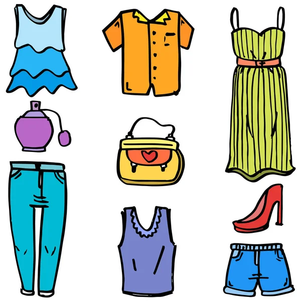 De stijl van de kleding voor vrouwen van doodles — Stockvector