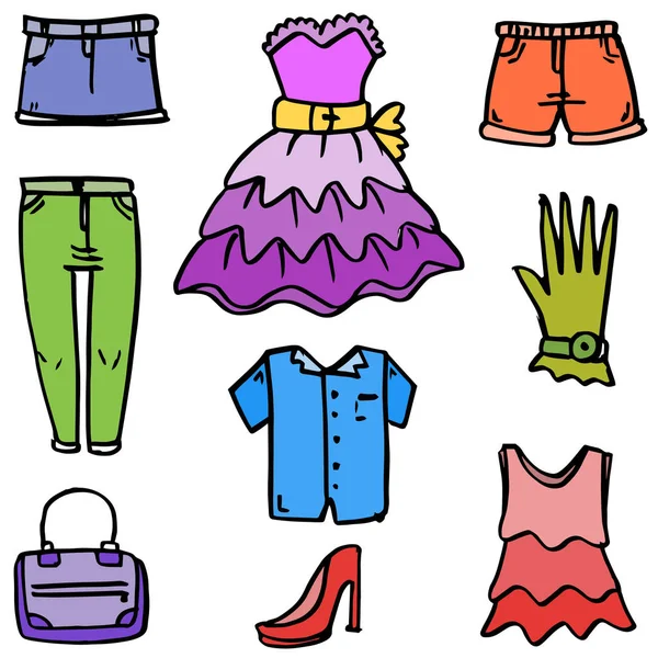 Clothes and accessories for women doodles — Stock Vector