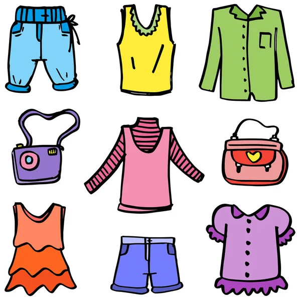Doodle z zestawu stylów ubrania kobiety — Wektor stockowy