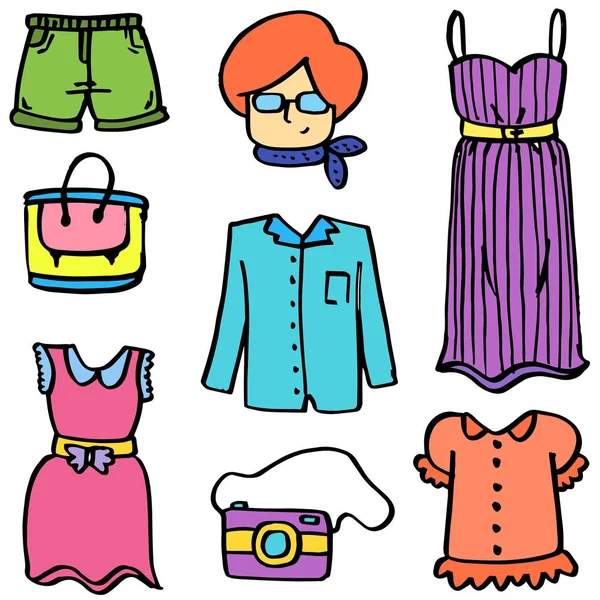 Doodle kvinnor kläder Ställ illustration — Stock vektor