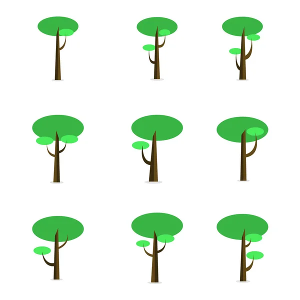 Ensemble d'arbres verts de vecteur plat — Image vectorielle