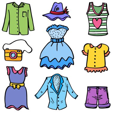 Doodle kıyafet tarzı koleksiyonu ayarla