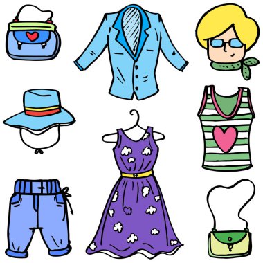 Kadın Giyim tarzının Doodle ayarla