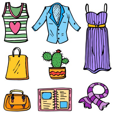 Giysi nesne kadınlar karalamalar çizimi