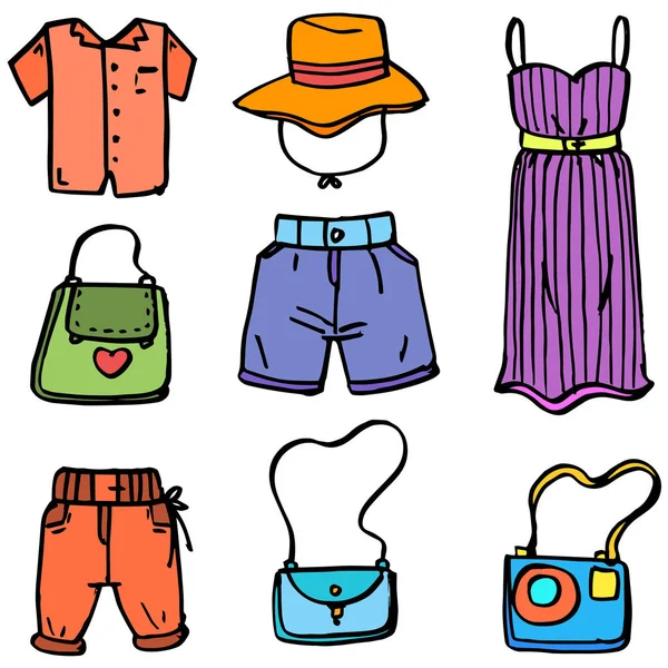 Doodle de colección de ropa conjunto de mujeres — Vector de stock