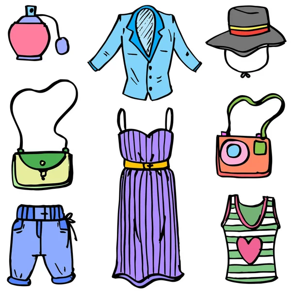 Women clothes set of doodles — Stock Vector