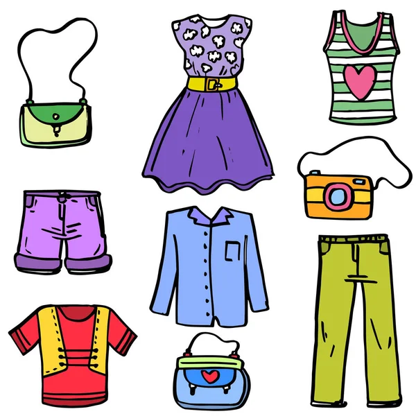 Mujer ropa conjunto de garabatos — Vector de stock