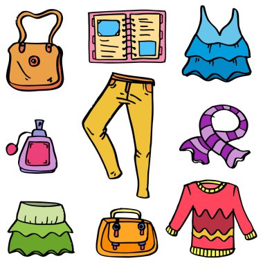 Kadın giysi ve aksesuarları dizi doodle