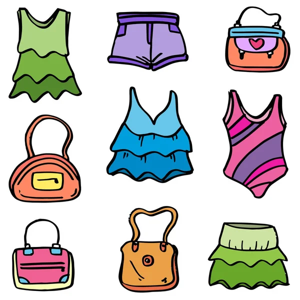 Kolekcja kobiety ubrania doodles — Wektor stockowy