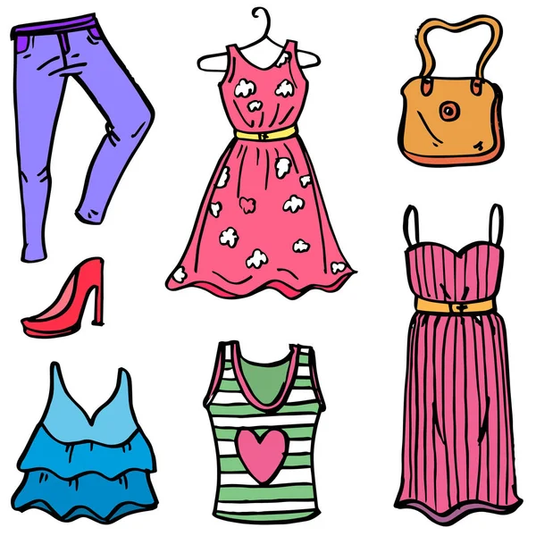 Conjunto de roupas para mulheres doodles — Vetor de Stock