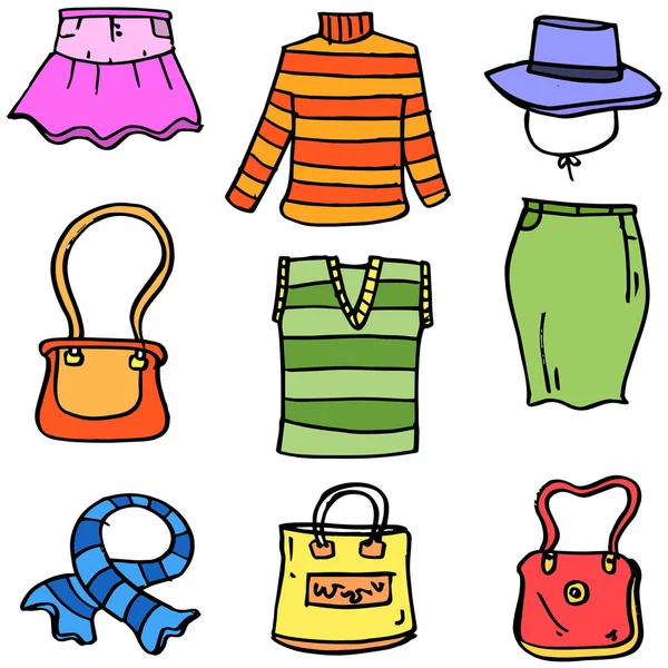 Clothes and accessories women doodles — Stock Vector