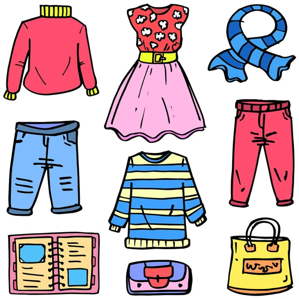 Doodle de mulheres roupas estilo definido —  Vetores de Stock