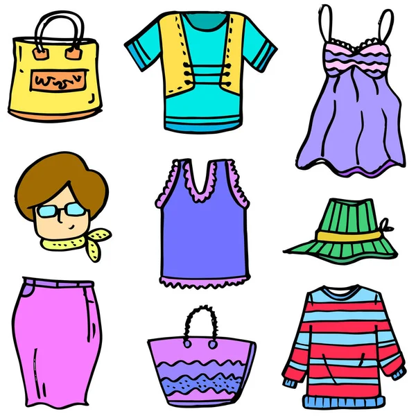 Arte vectorial de la ropa conjunto de mujeres garabatos — Vector de stock