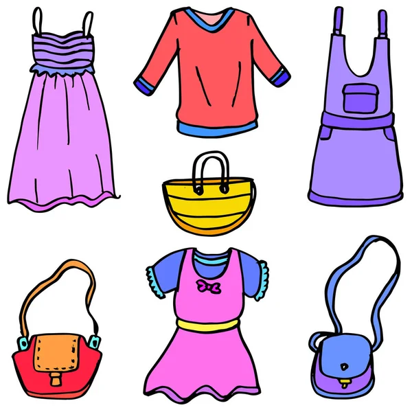Vektoros illusztráció ruhák és táska doodles — Stock Vector