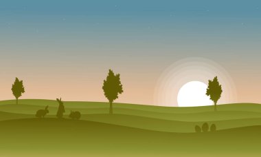 Gün batımında tavşan silüeti