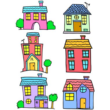 Evin Doodle renkli tasarlamak vektör ayarla