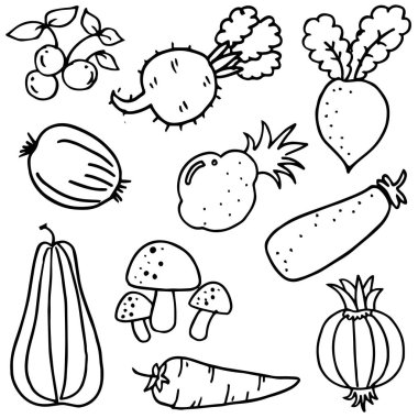 Sebze Doodles vektör sanat